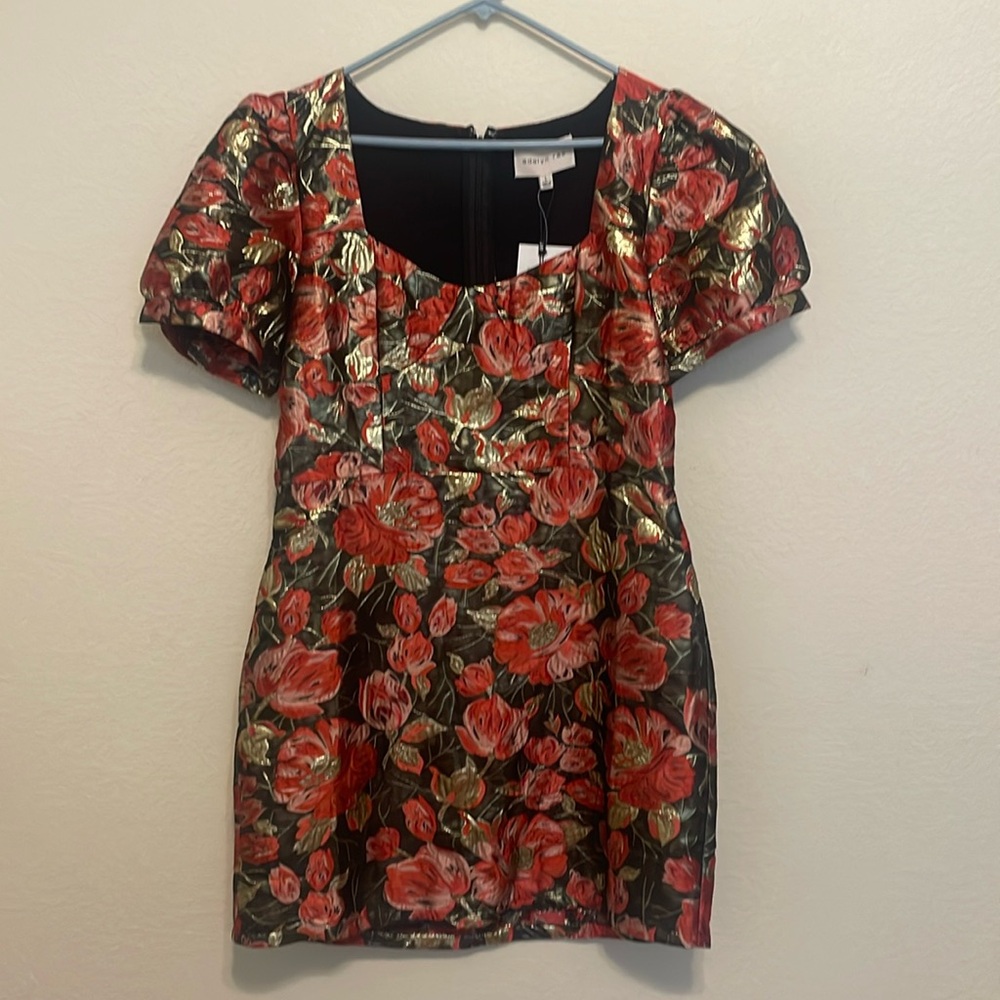 Embroidered, puff sleeved dress